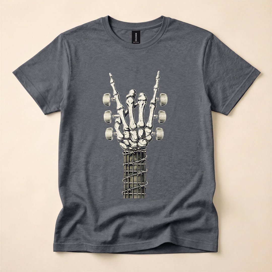 Skeleton Hand Rock On Guitarist Music T-Shirt - photo 4