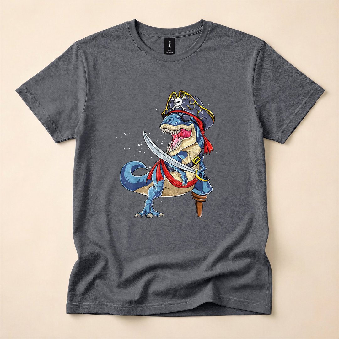 Pirate T-Rex Jolly Roger Funny Halloween T-Shirt - photo 4