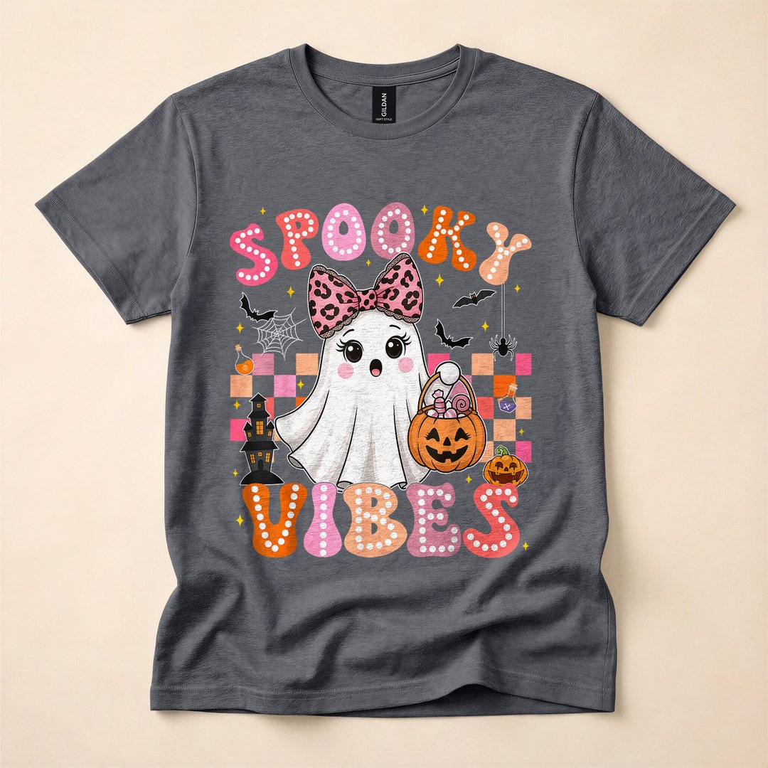 Groovy Spooky Vibes Cute Boo Ghost Halloween T-Shirt - photo 4