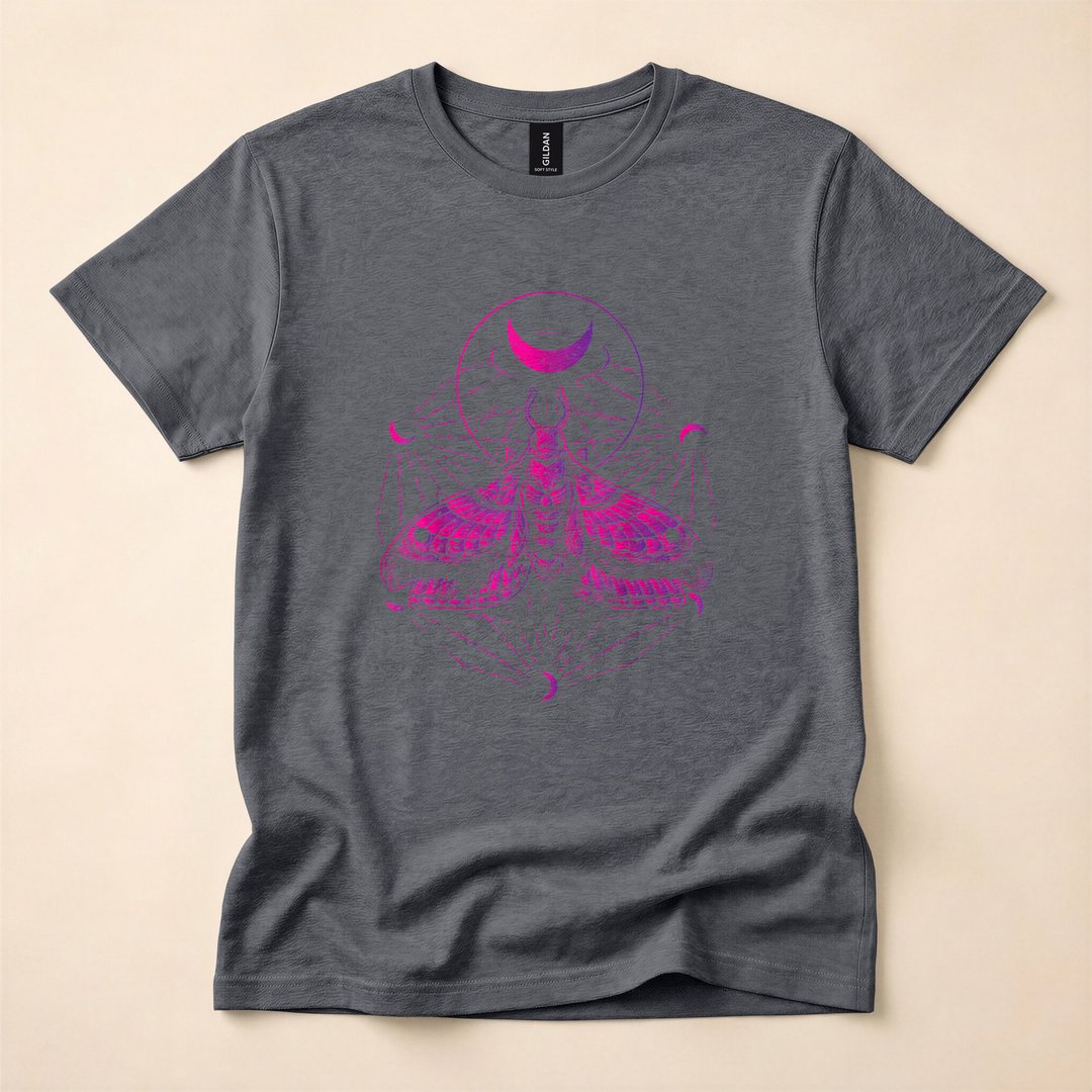 Goth Moth Crescent Moon Creepy Aesthetic T-Shirt - photo 4