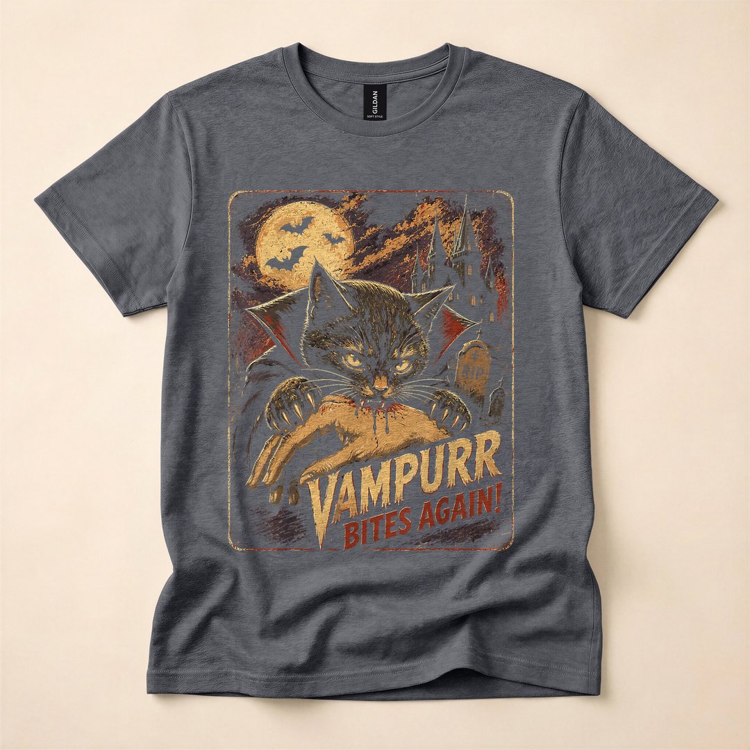 Vampurr Vampire Cat Bites Again Funny Halloween T-Shirt - photo 4