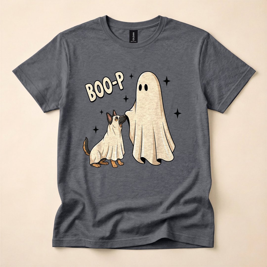 Boo-P Ghost Booping a German Shepherd Cute Halloween T-Shirt - photo 4