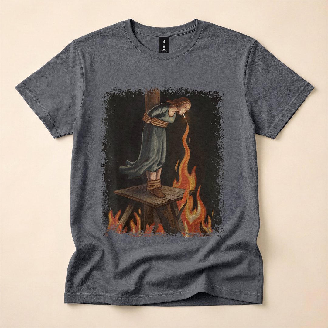 Occult Witch Lighting a Cigarette with Flames Halloween T-Shirt - photo 4