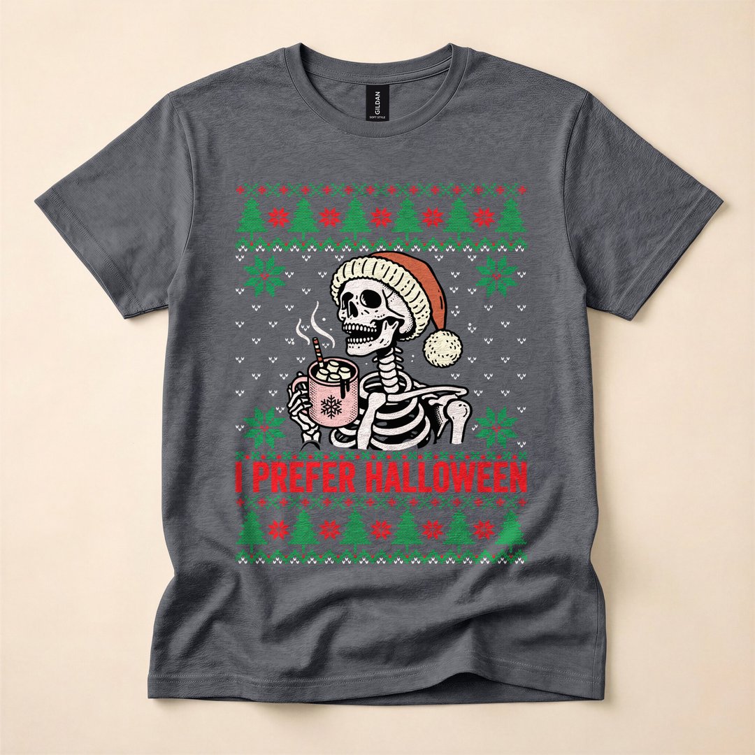 I Prefer Halloween Funny Anti-Christmas T-Shirt - photo 4