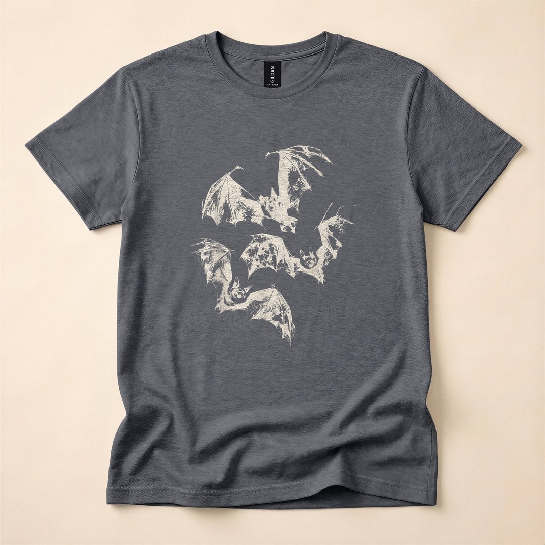 Three Bats Vintage Washed Gothic Halloween T-Shirt - photo 4