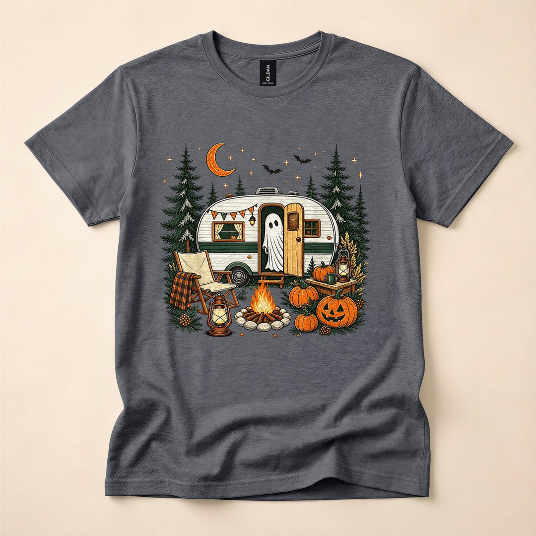 Ghost Fall RV Camping Autumn Moon Funny Halloween T-Shirt - photo 4