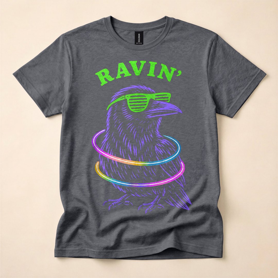 Ravin Raven EDM Techno Halloween Rave Party T-Shirt - photo 4