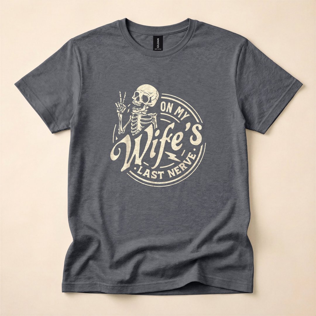 On My Wife's Last Nerve Funny Skeleton Halloween T-Shirt - photo 4