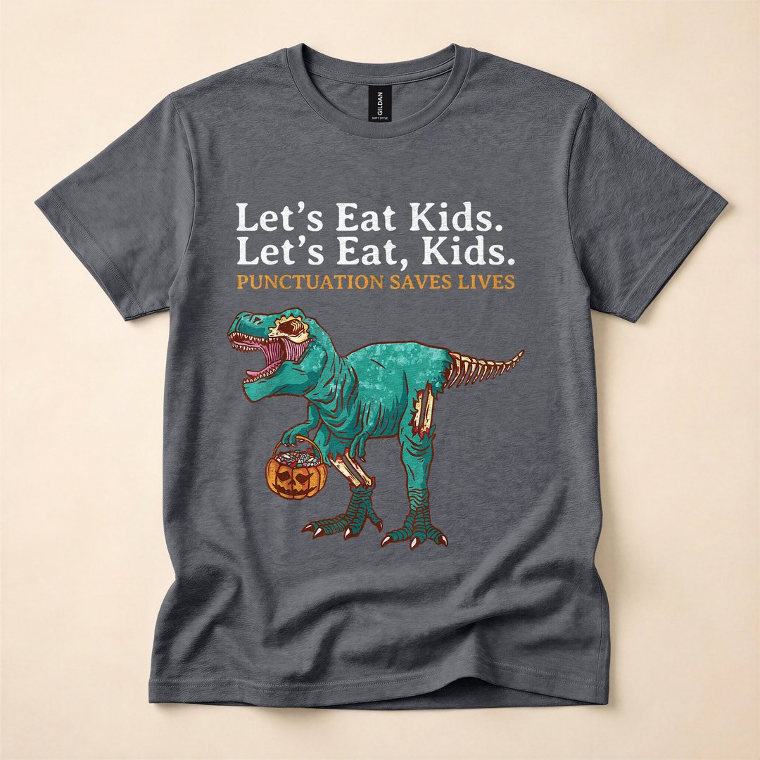 Let's Eat Kids Zombie Dinosaur Trick Or Treat T-Shirt - photo 4