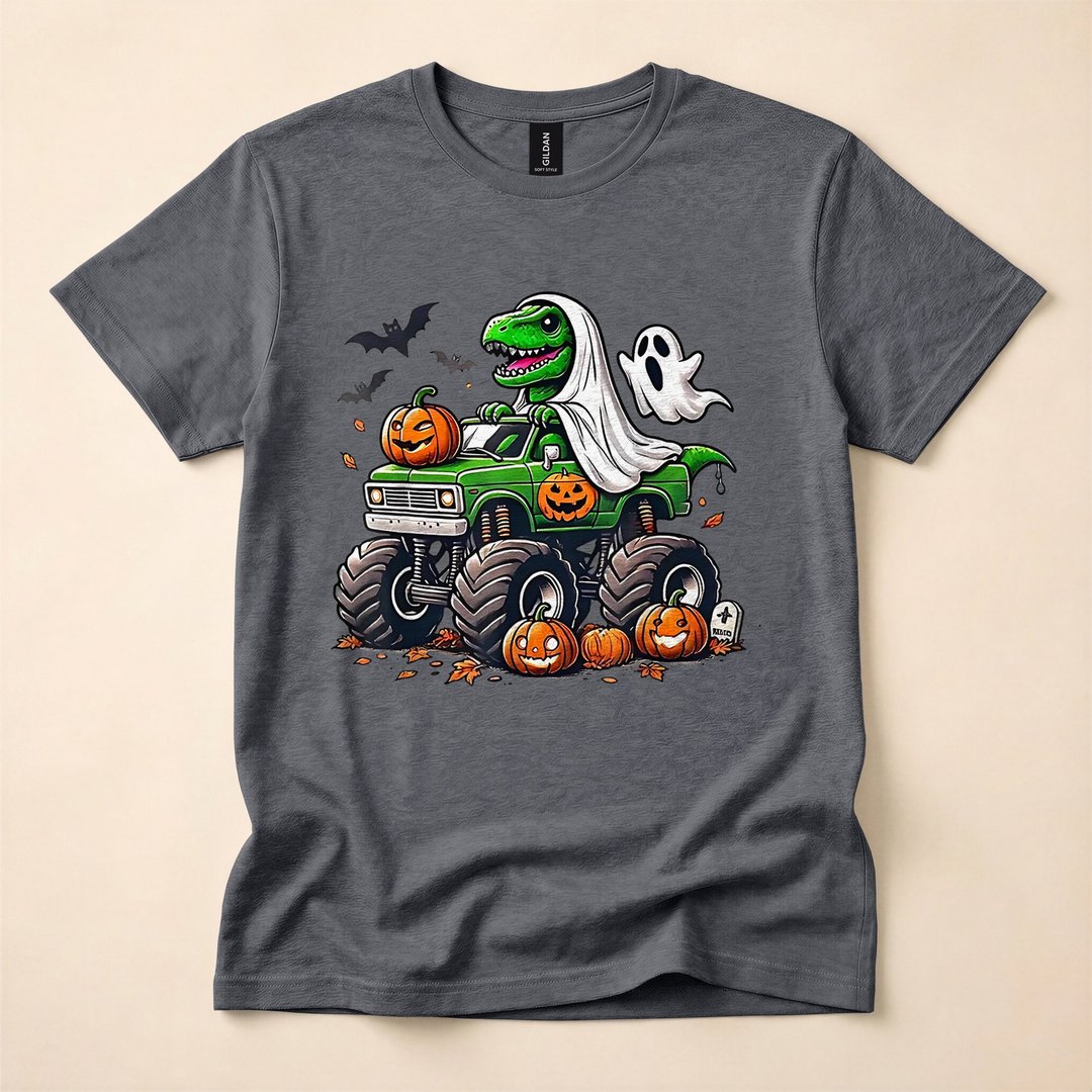 Ghost T-Rex Dinosaur Kids Halloween T-Shirt - photo 5