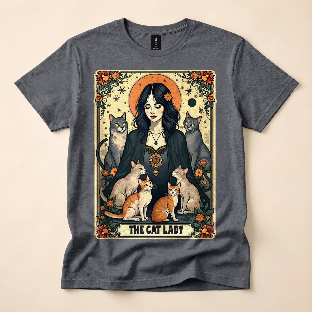The Cat Lady Tarot Card Witchy Gothic Cat Mom T-Shirt - photo 4