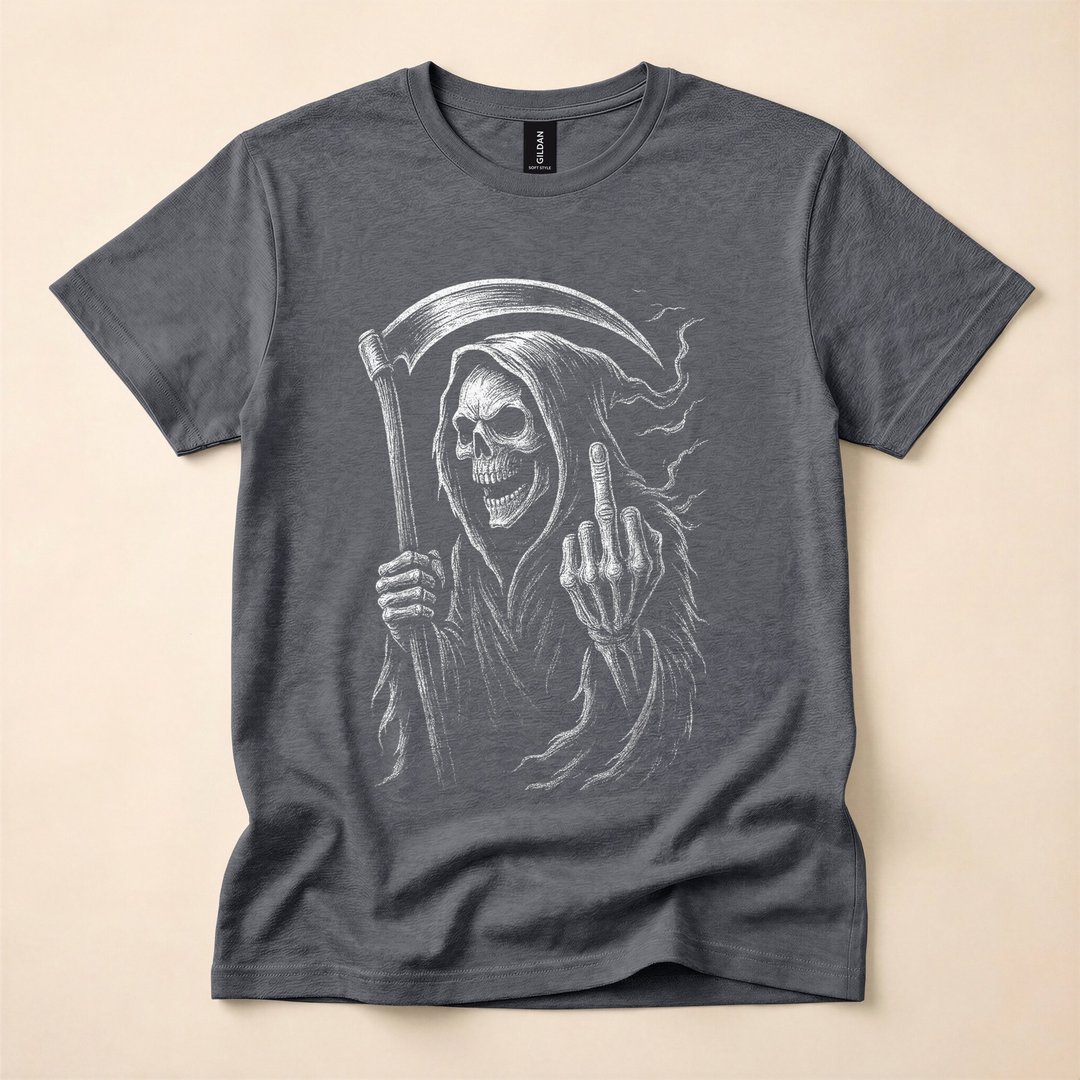 Grim Reaper Middle Finger Angel of Death Dark Horror T-Shirt - photo 4