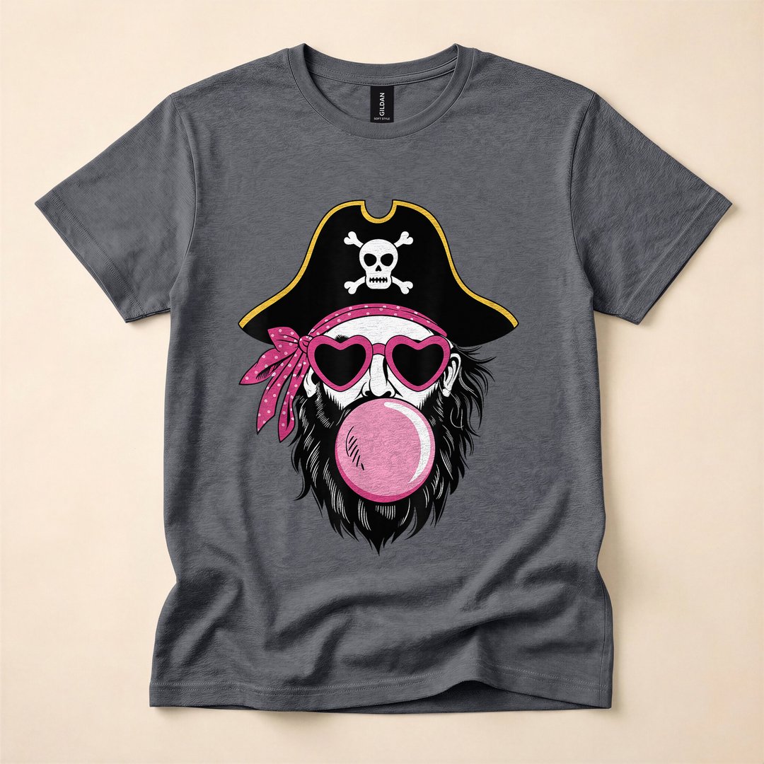 Preppy Pink Pirate Bubble Gum Halloween Mascot T-Shirt - photo 5
