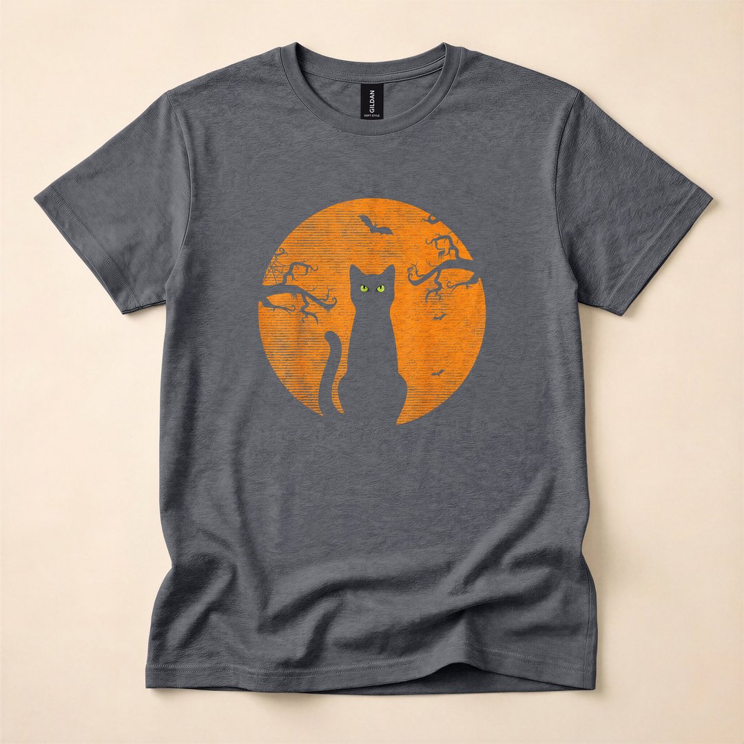 Vintage Scary Cat and Moon Retro Halloween T-Shirt - photo 4
