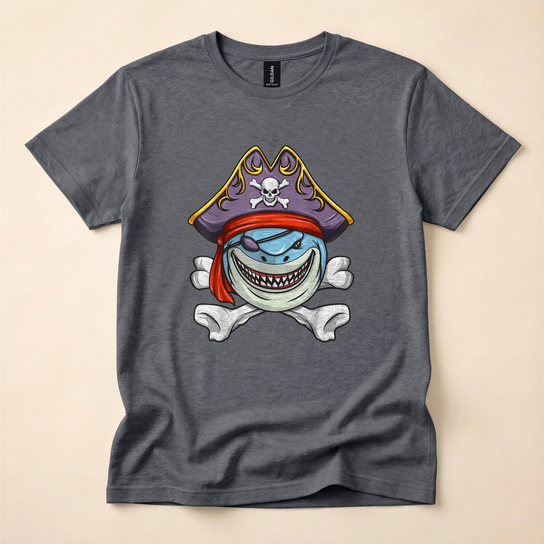 Pirate Shark Crossbones Funny Halloween Costume T-Shirt - photo 4