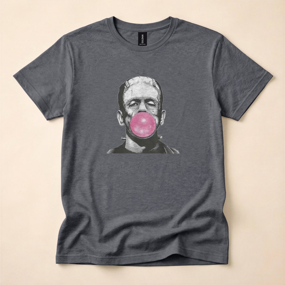 Frankenstein Monster Blowing Pink Bubblegum Halloween T-Shirt - photo 4