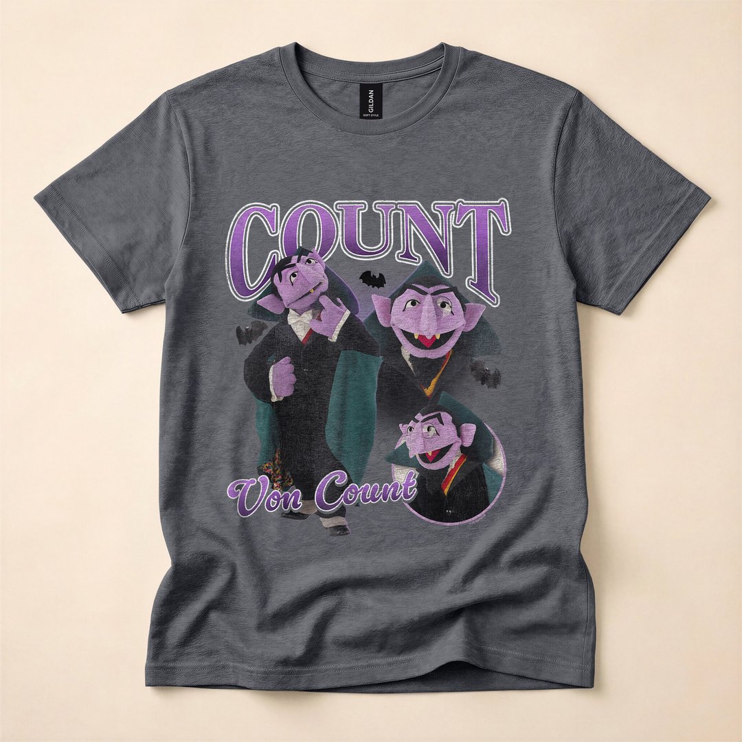 Count von Count Vampire Sesame Street Bootleg T-Shirt, Retro Halloween Graphic Tee - photo 4