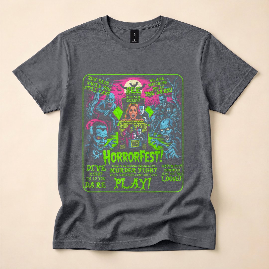 Vintage Horrorfest Retro Halloween Movie Poster T-Shirt - photo 4