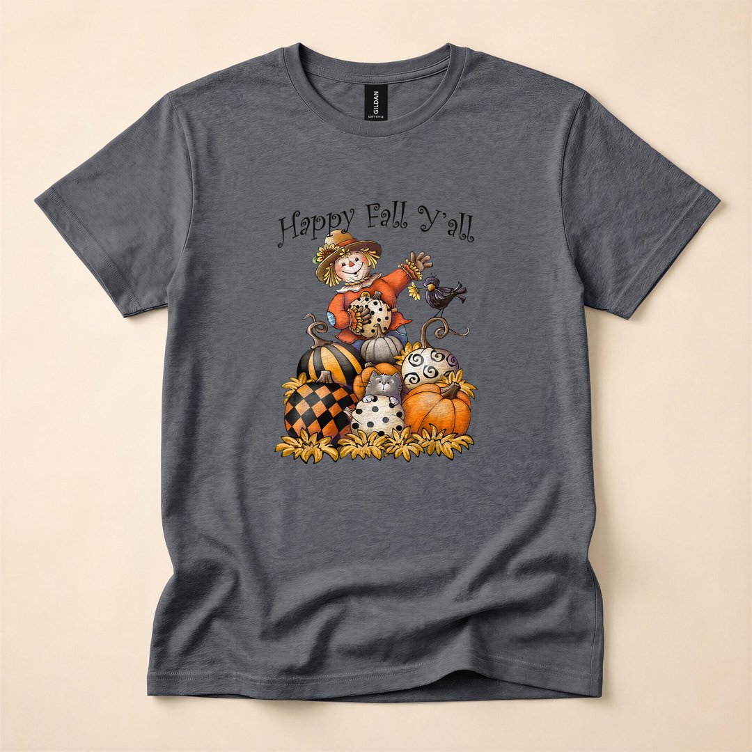 Scarecrow Happy Fall Y'all Pumpkin Harvest T-Shirt - photo 5