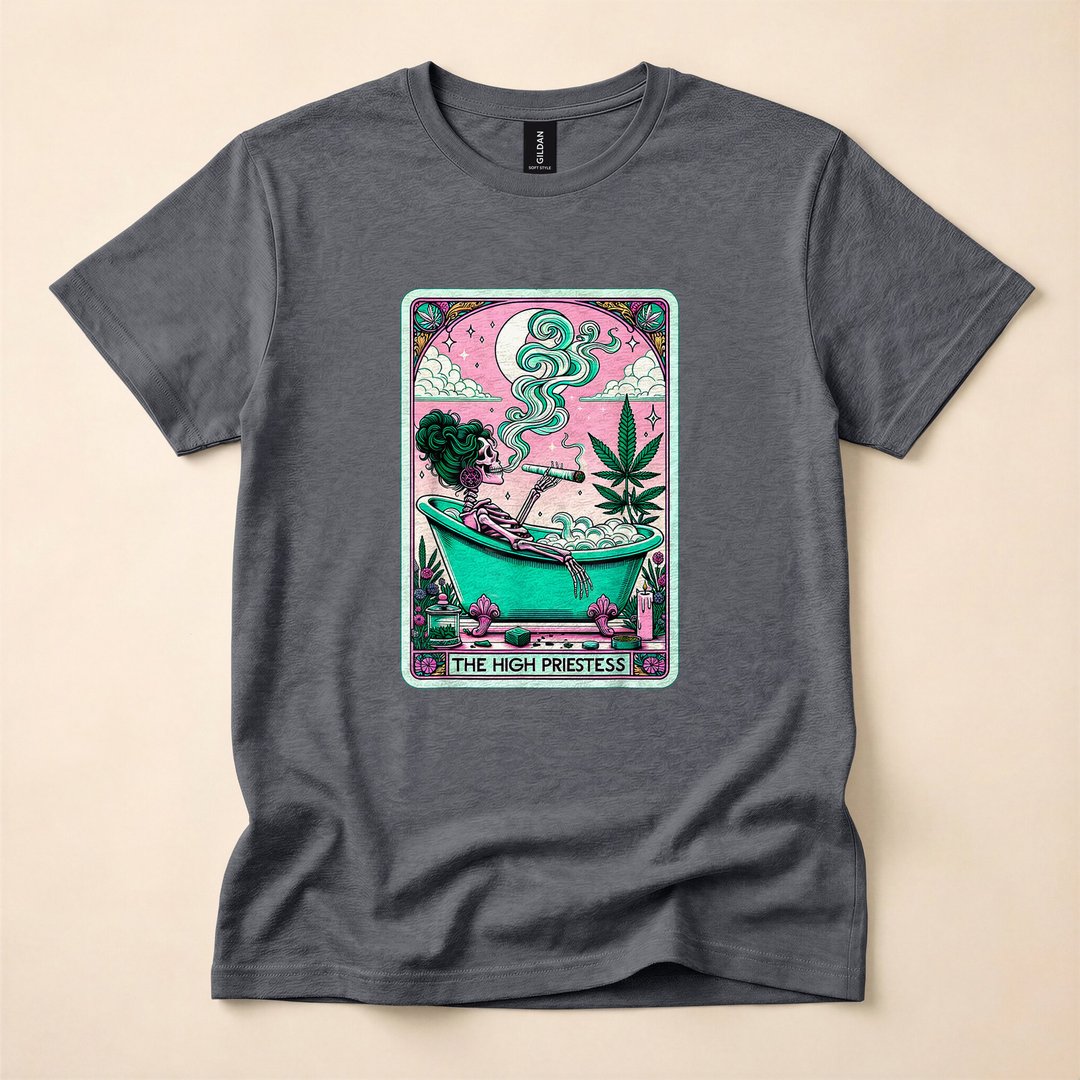 The High Priestess Retro Skeleton Tarot Card Halloween T-Shirt - photo 4
