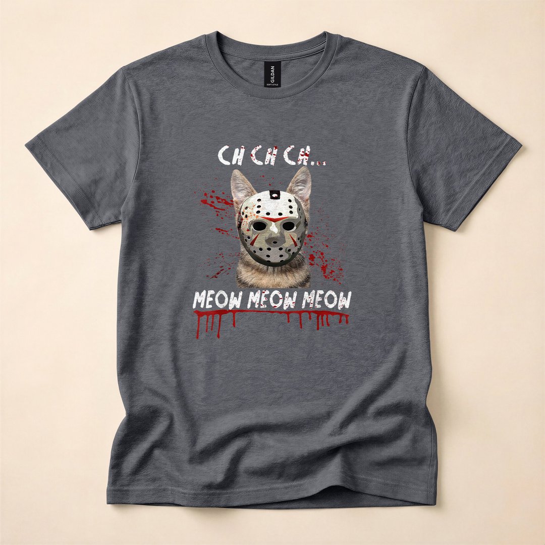 Ch Ch Ch Meow Meow Scary Halloween Cat T-Shirt, Funny Spooky Season Graphic Tee - photo 4