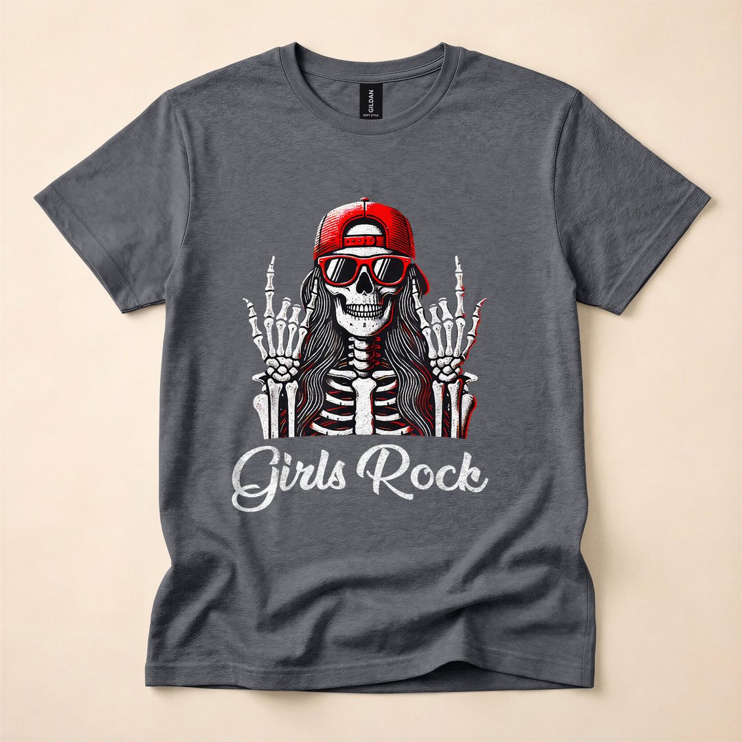 Skeleton Rocker Punk Rock Girl Halloween T-Shirt - photo 4
