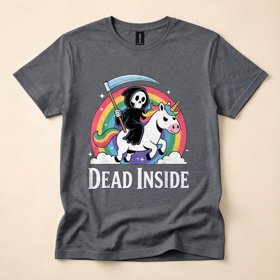 Grim Reaper Rainbow Unicorn Dead Inside Funny T-Shirt - photo 4