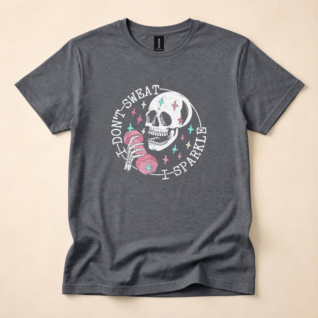 I Don't Sweat I Sparkle Funny Skeleton Gym T-Shirt - photo 4