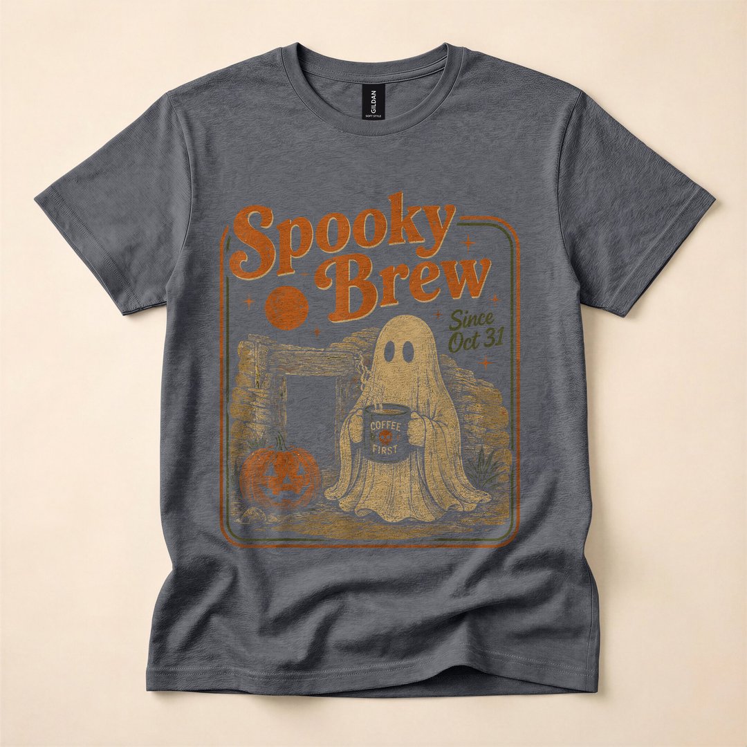 Spooky Brew Ghost Coffee Lover Vintage Halloween T-Shirt - photo 4