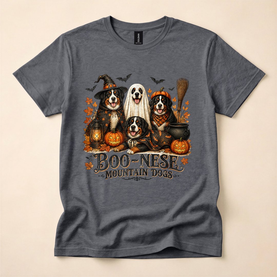 Boo-Nese Mountain Dog Pumpkin Witch Spooky T-Shirt - photo 5