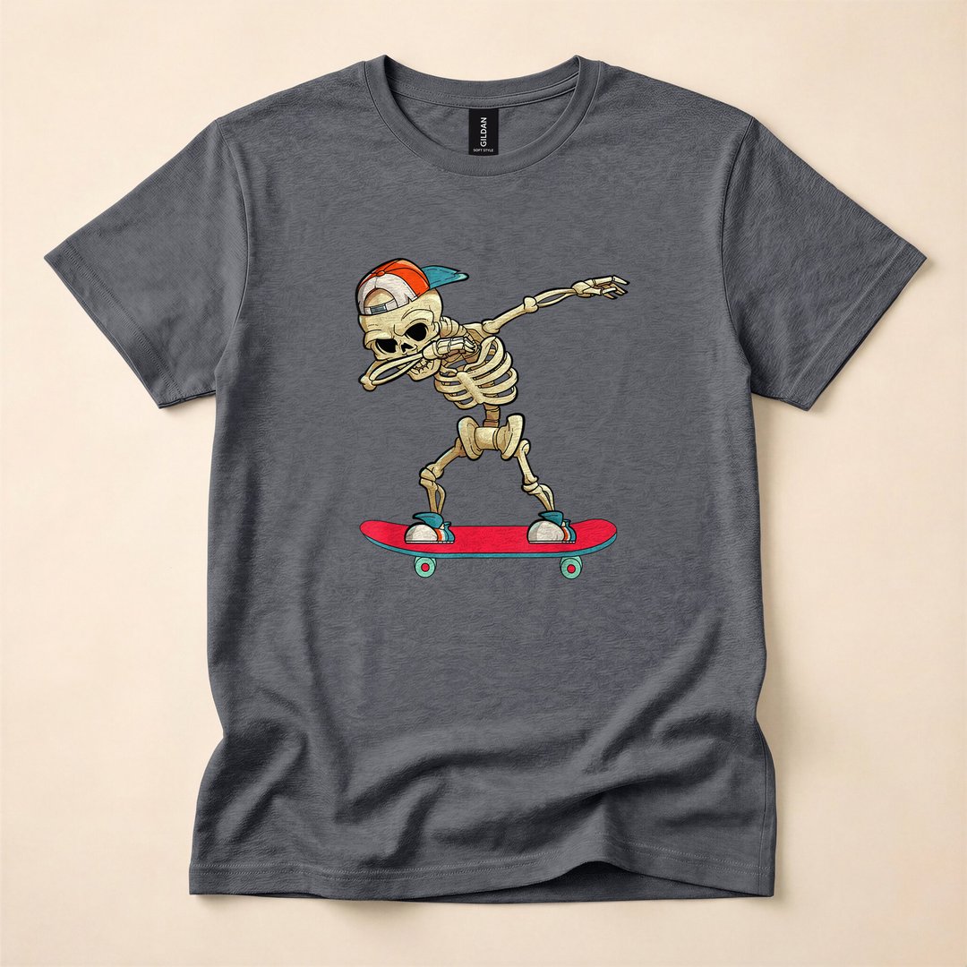 Dabbing Skeleton on a Skateboard Funny Halloween T-Shirt - photo 4