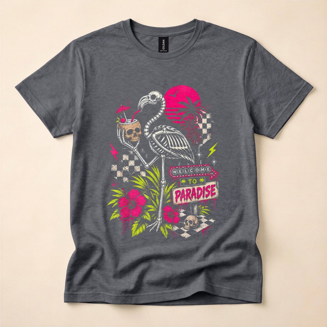 Welcome to Paradise Summerween Skeleton Flamingo T-Shirt - photo 4