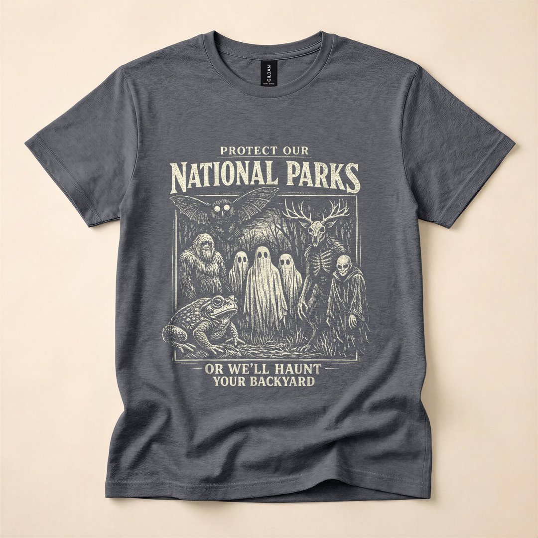 Protect Our National Parks Bigfoot Mothman Cryptid Halloween T-Shirt - photo 4