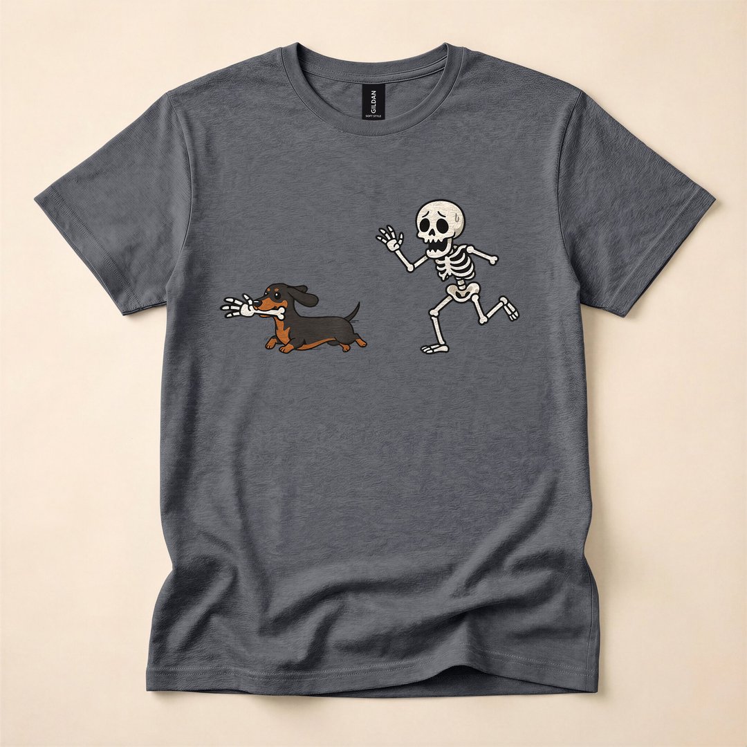 Dachshund Skeleton Bones Funny Halloween Dog T-Shirt - photo 4
