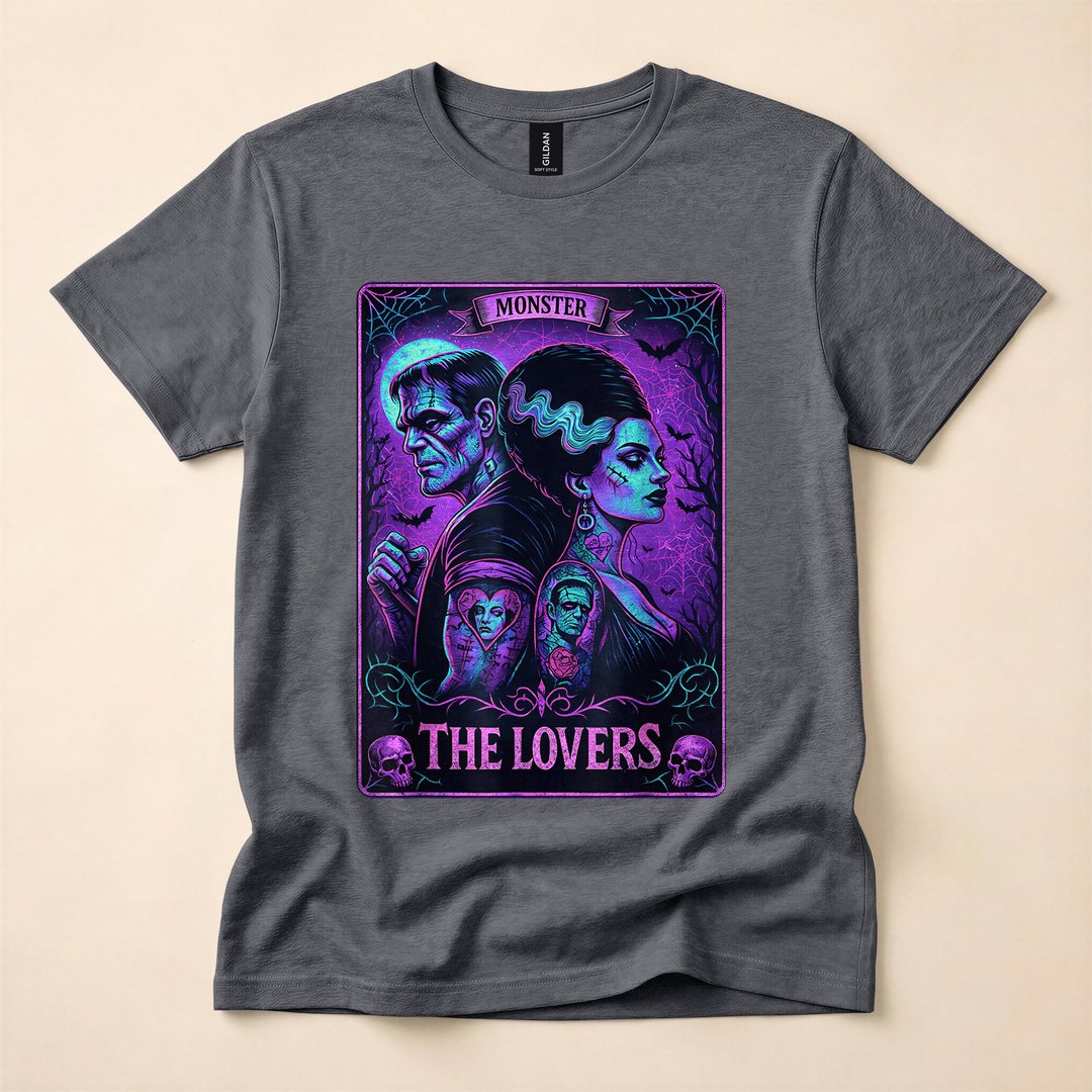 Frankenstein and His Bride Lovers Tarot Card Halloween T-Shirt - photo 4