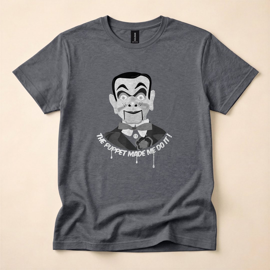 The Puppet Made Me Do It Creepy Ventriloquist Halloween T-Shirt - photo 4
