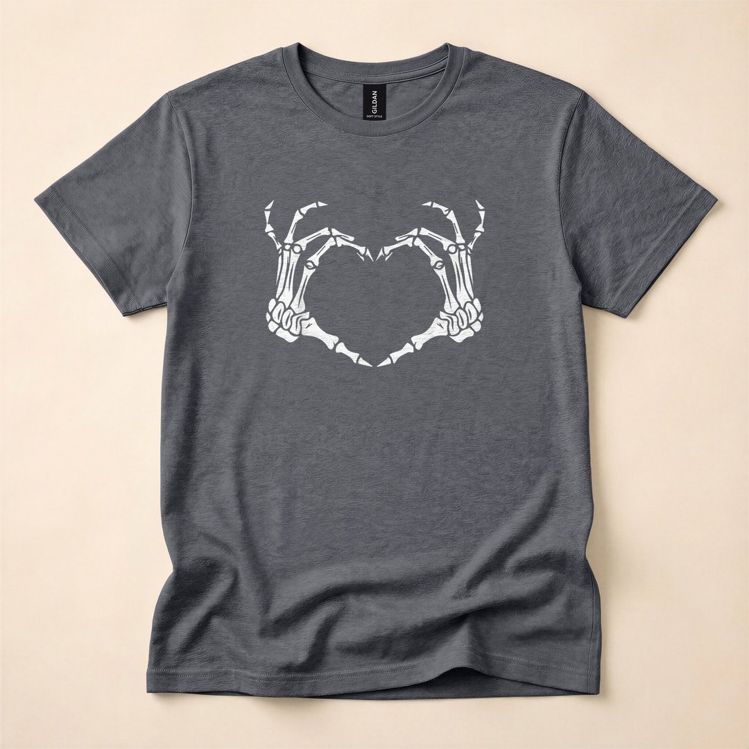 Skeleton Hand Heart Sign Funny Halloween Bones T-Shirt - photo 4