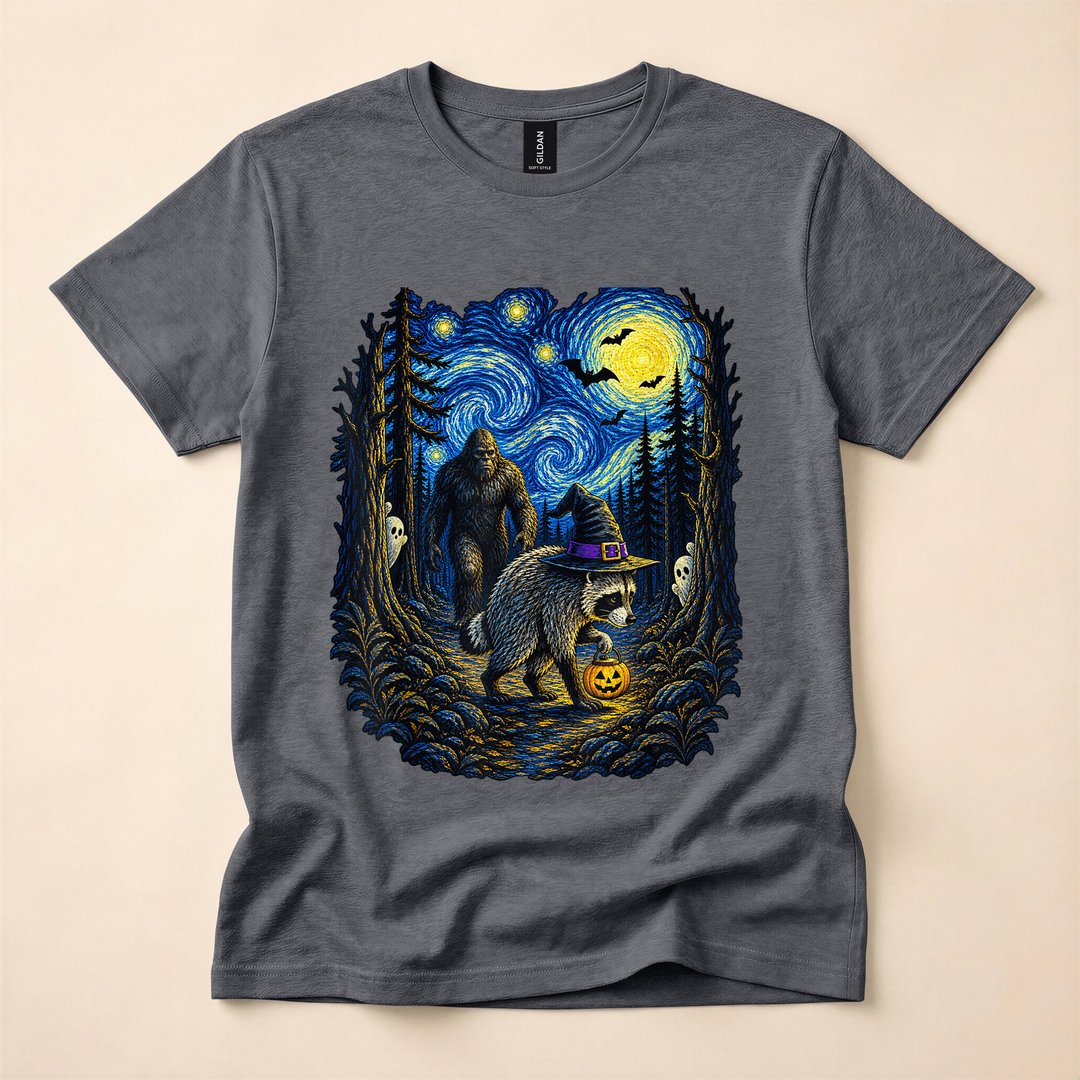 Jimothy Raccoon Bigfoot Boo Pumpkin Funny Halloween T-Shirt - photo 4