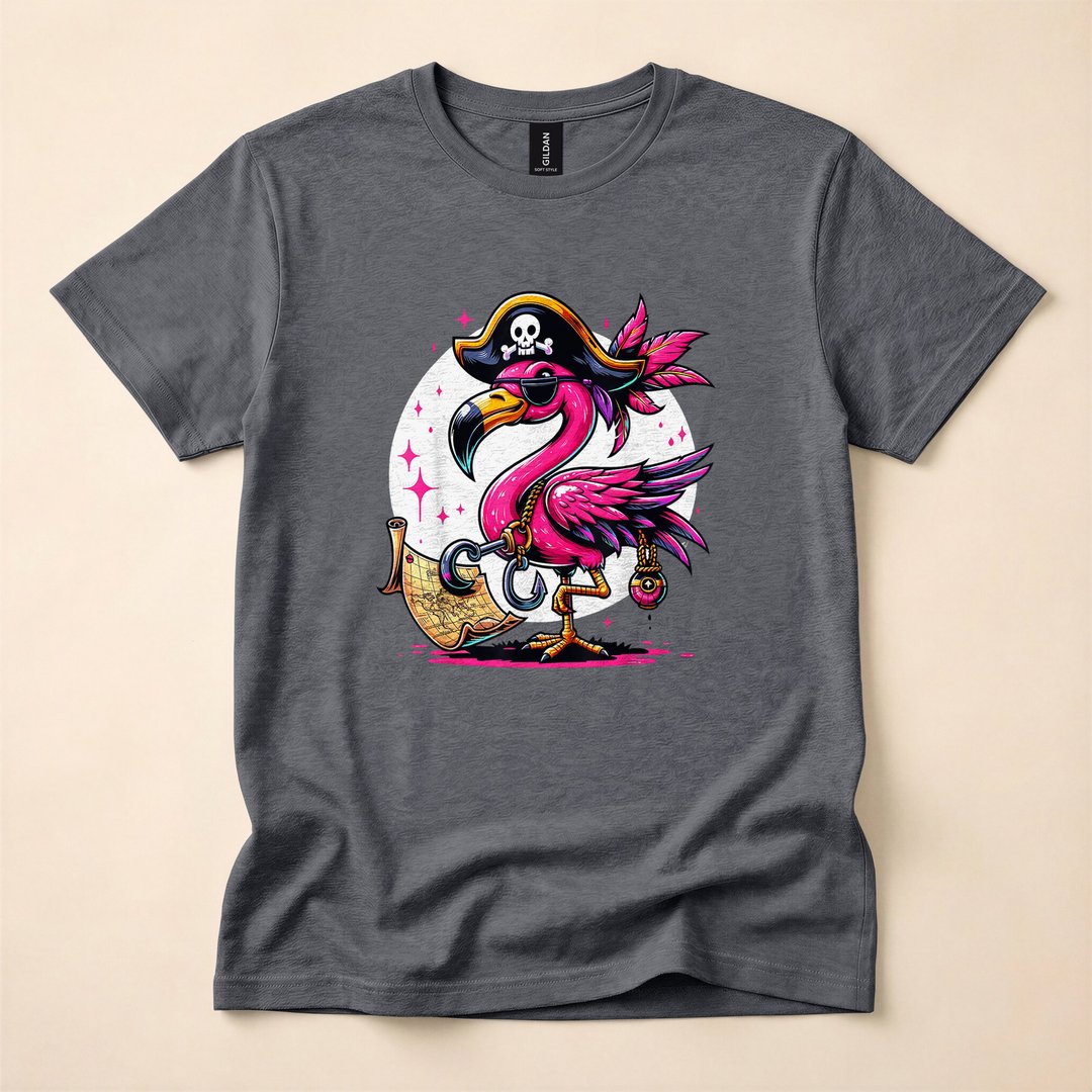 Pirate Pink Flamingo Jolly Roger Halloween Party T-Shirt - photo 4