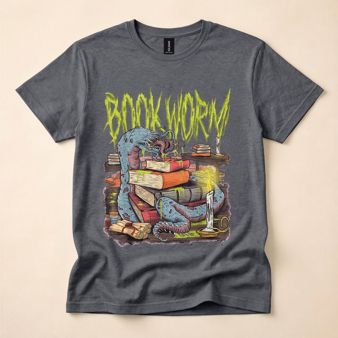 Bookworm Monster Funny Horror Reading Lover T-Shirt - photo 4
