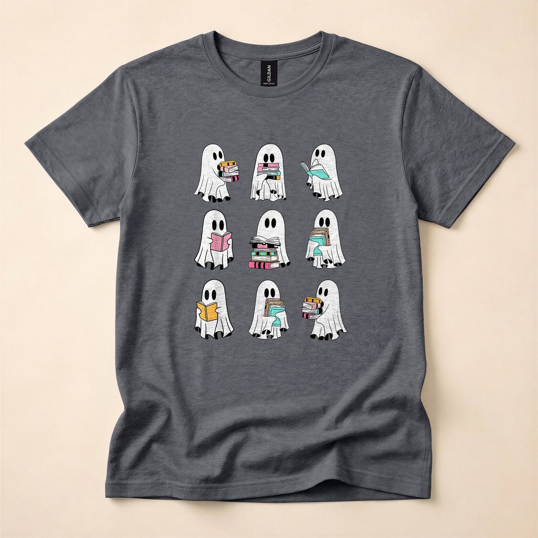 Retro Groovy Ghost Reading Books Spooky Reader T-Shirt - photo 4