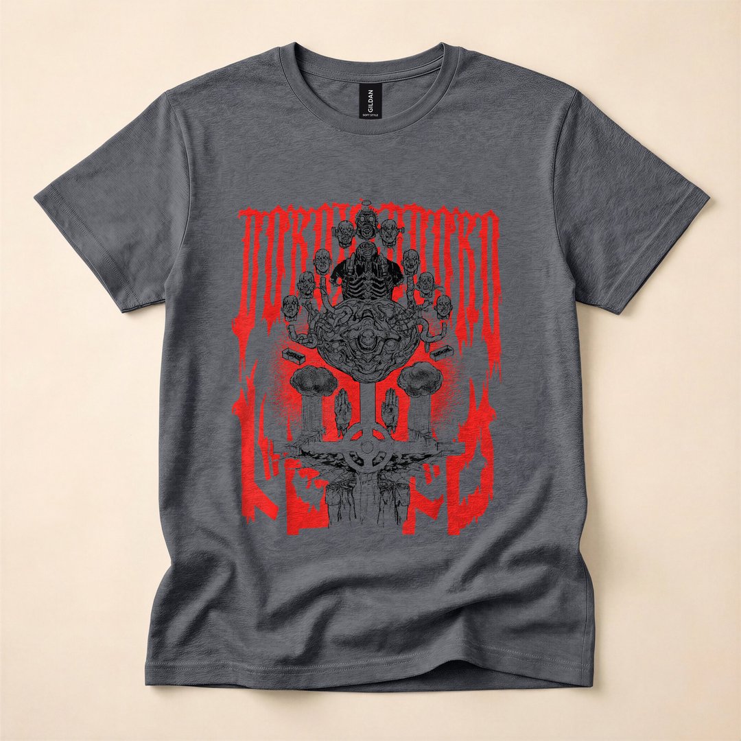 Caiman with Zombie Heads Dark Anime Horror T-Shirt - photo 5