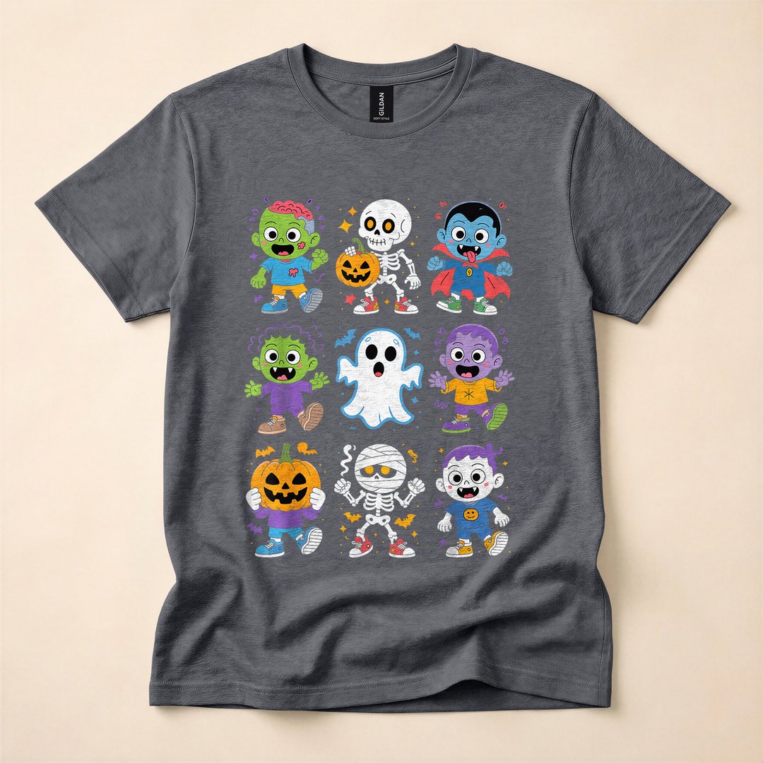 Cute Halloween Ghost Zombie Vampire Skeleton Kids T-Shirt - photo 4