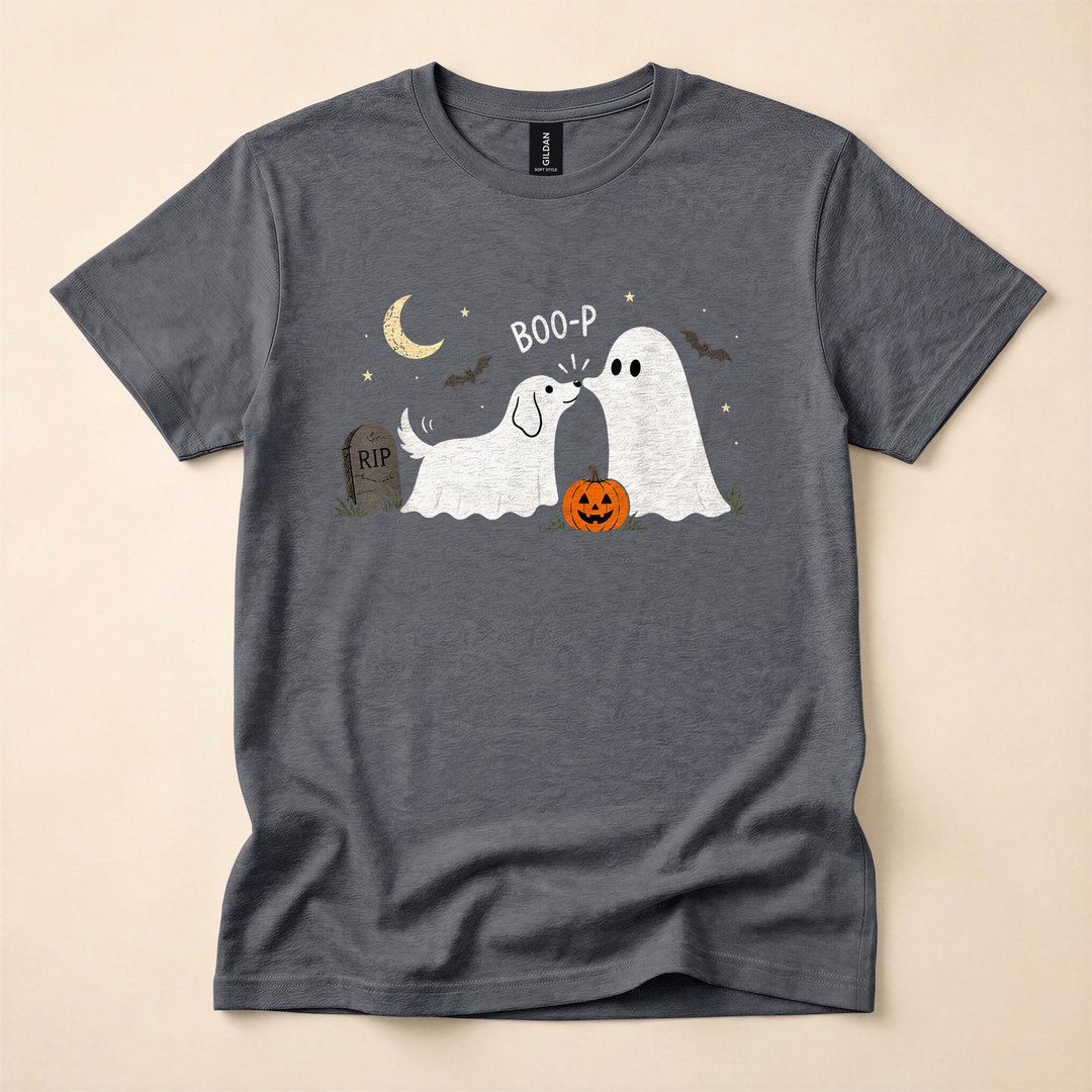 Retro Boo Ghost Dog Funny Halloween T-Shirt - photo 4