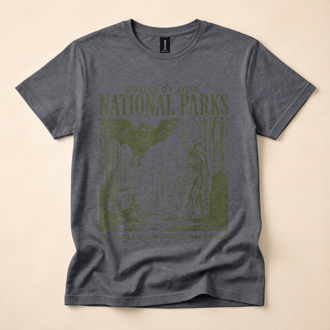 Retro Folk Horror National Park Spooky Ghost T-Shirt - photo 5