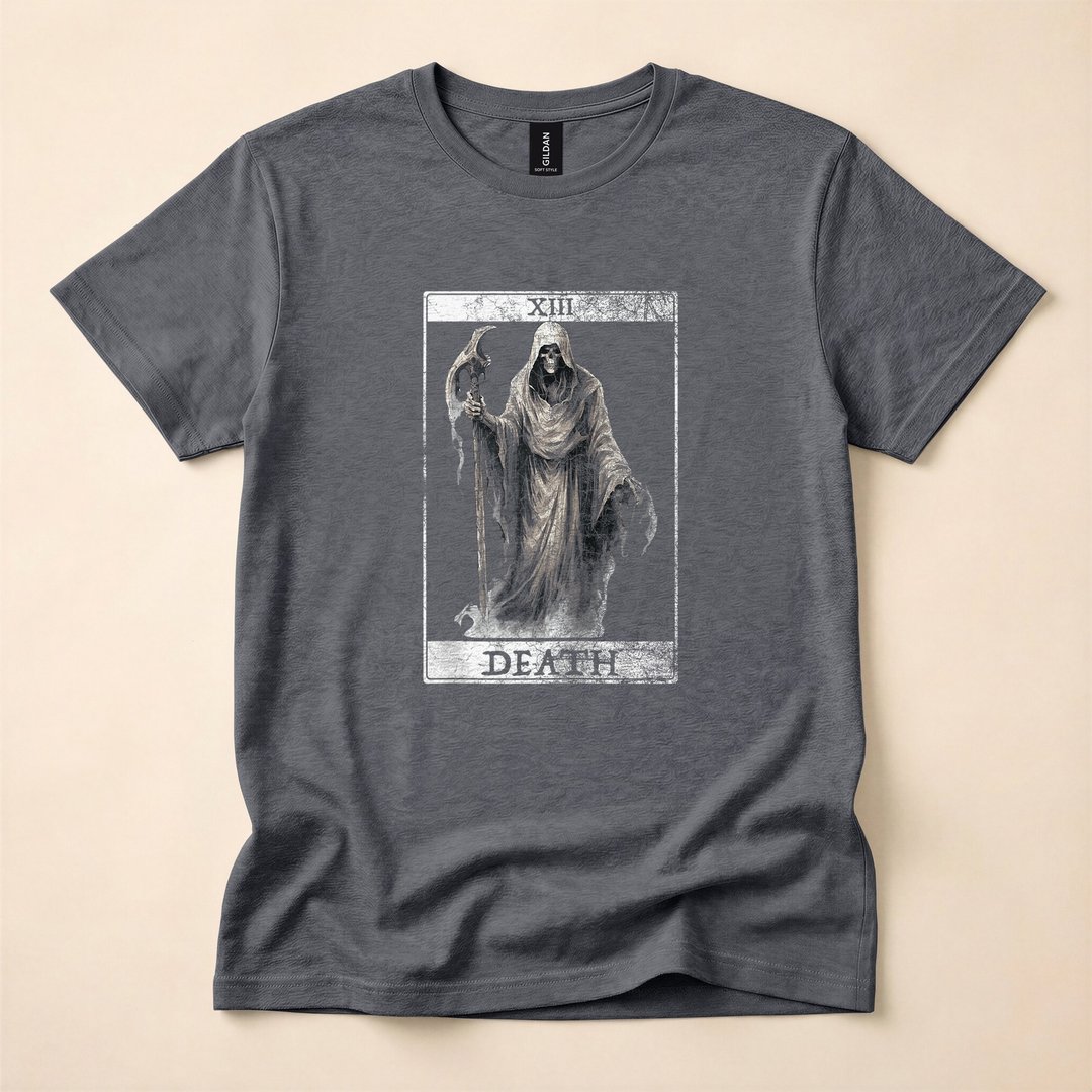 Vintage Death Tarot Card Grim Reaper Occult Halloween T-Shirt - photo 4