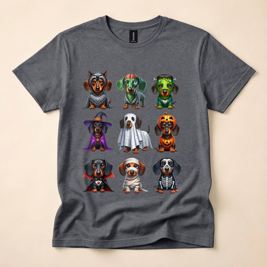 Dachshund Witch Zombie Mummy Skeleton Pumpkin Halloween T-Shirt - photo 4