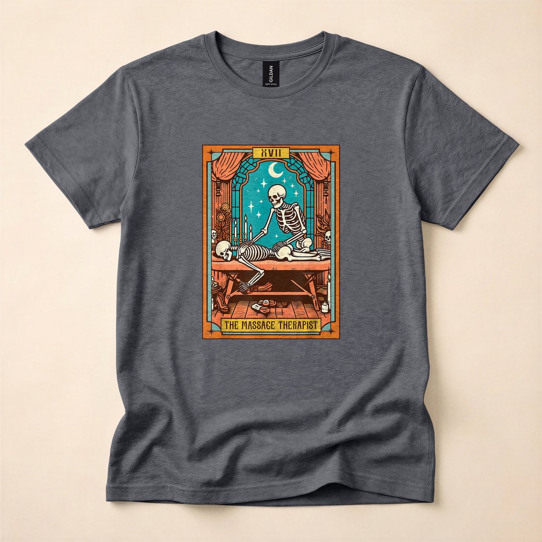 Funny Skeleton Massage Therapist Tarot Card T-Shirt - photo 4