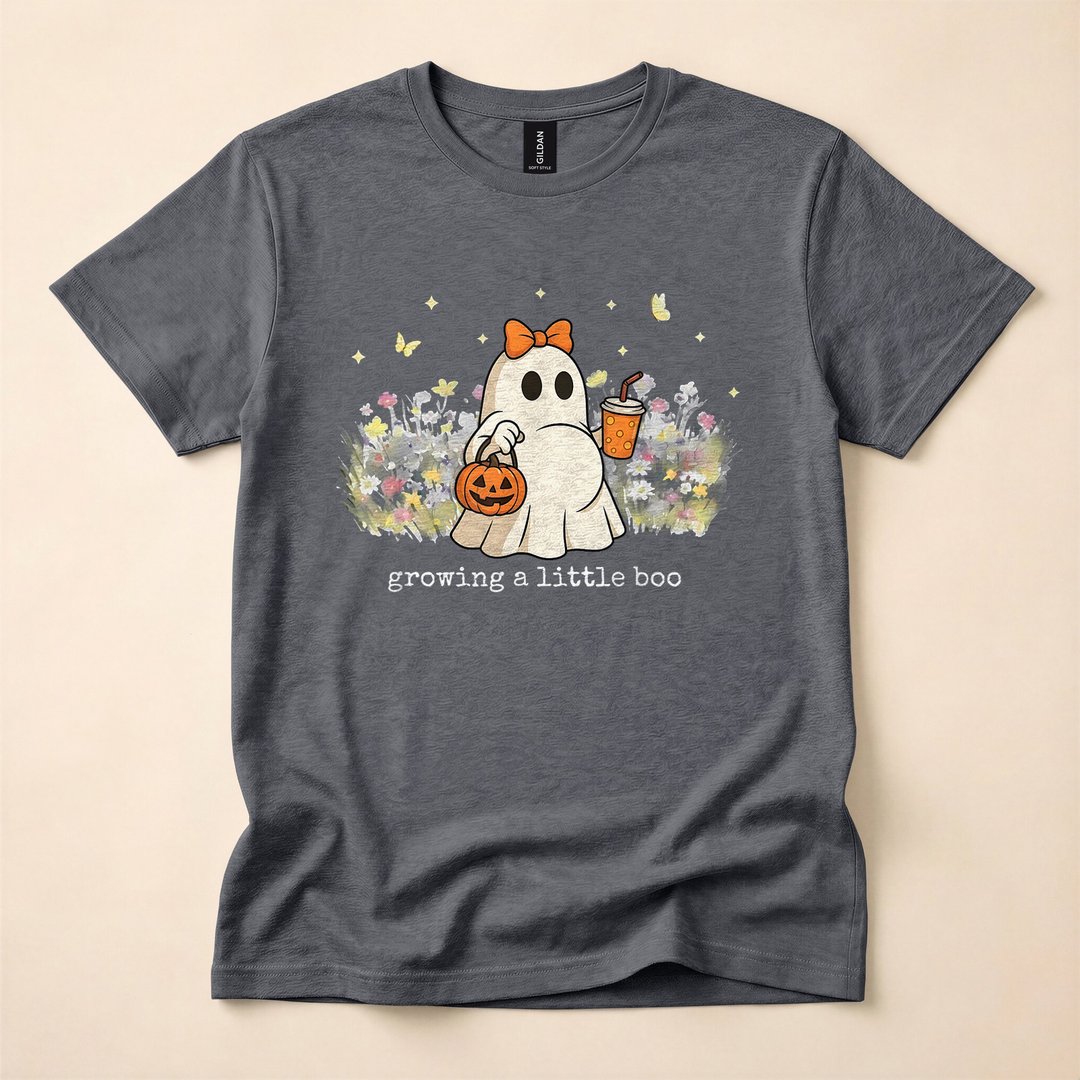 Growing a Little Boo Ghost Halloween Pregnancy T-Shirt - photo 4