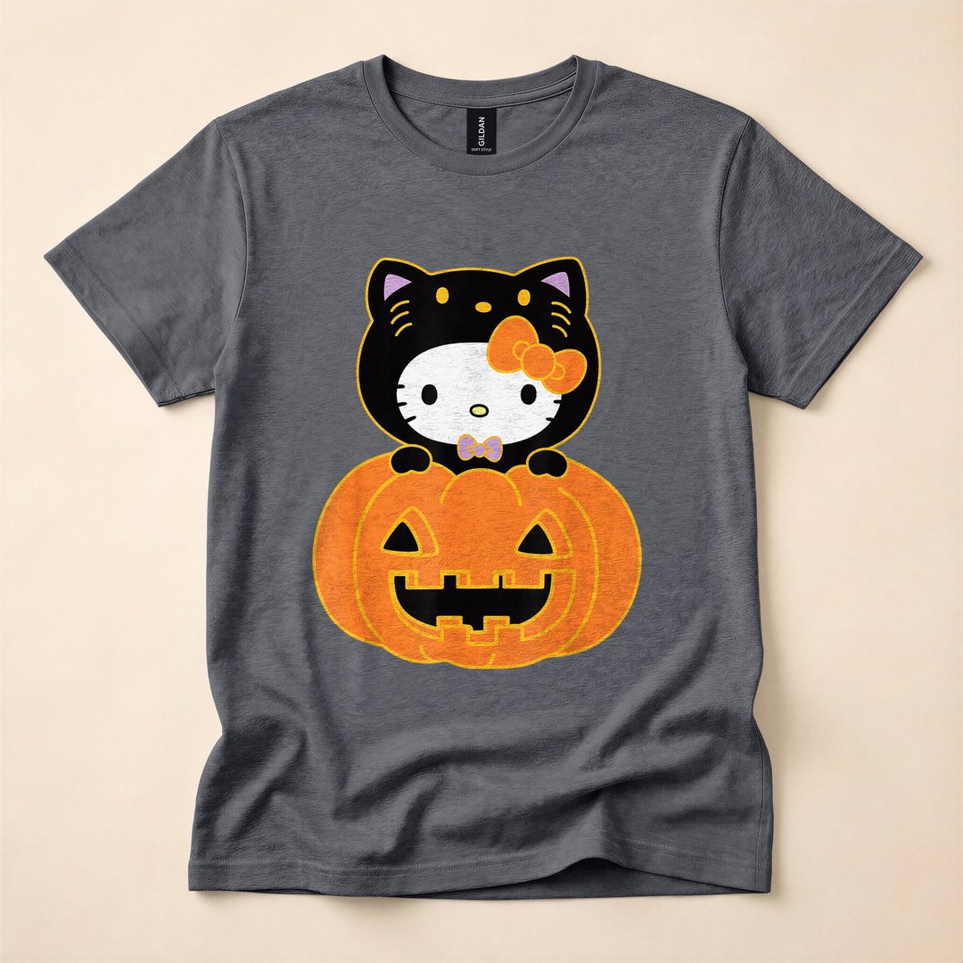 Hello Kitty Jack-O'-Lantern Pumpkin Cat Halloween T-Shirt - photo 4